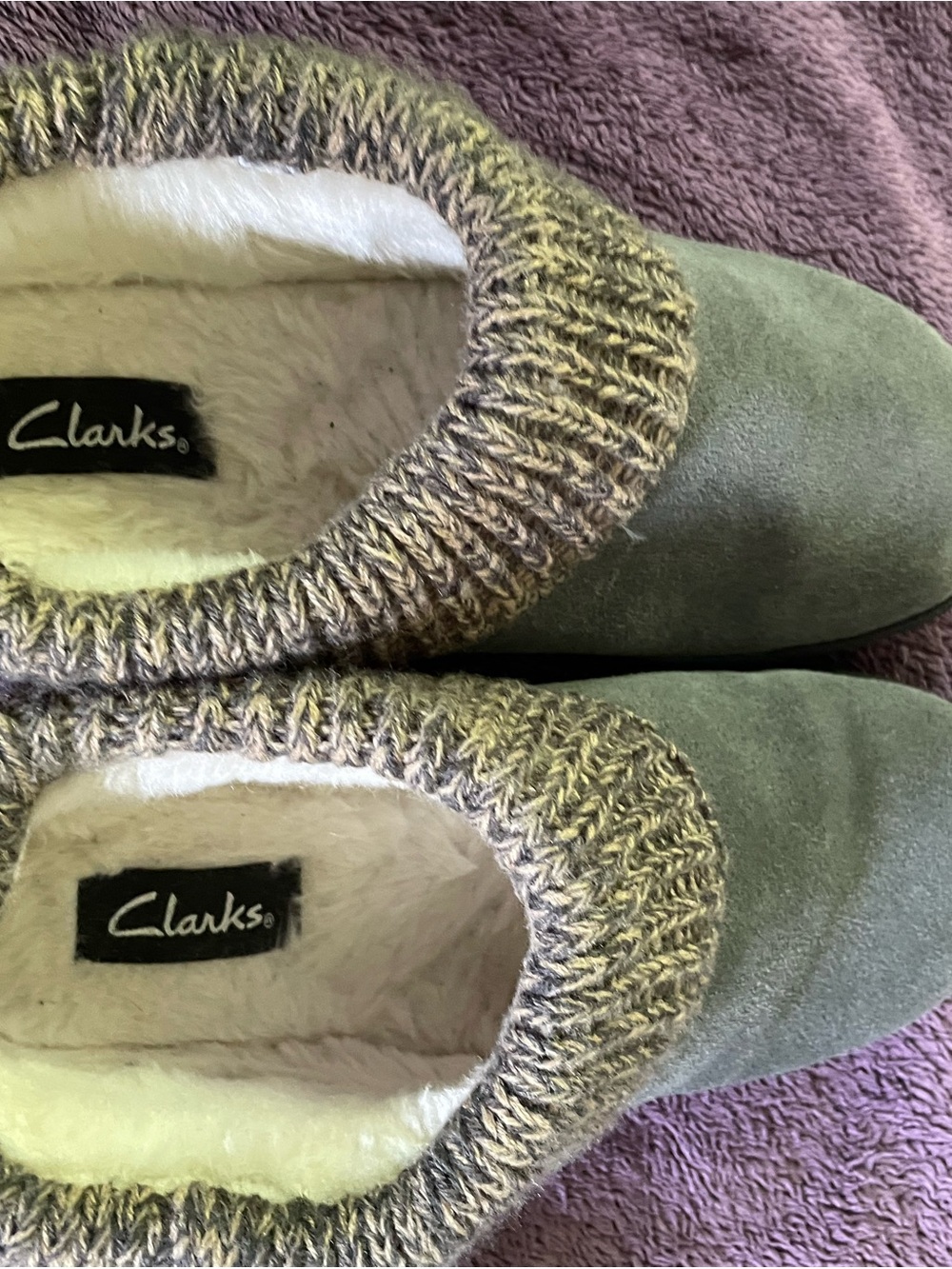 Clarks Women's Gray Suede Knit-Cuff Slip-On Slippers Size 9